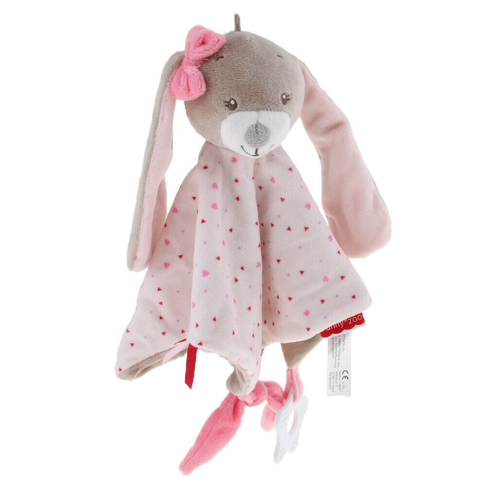 Plush Blanket Teething Security Tag Baby Safety Blanket Pink Rabbit