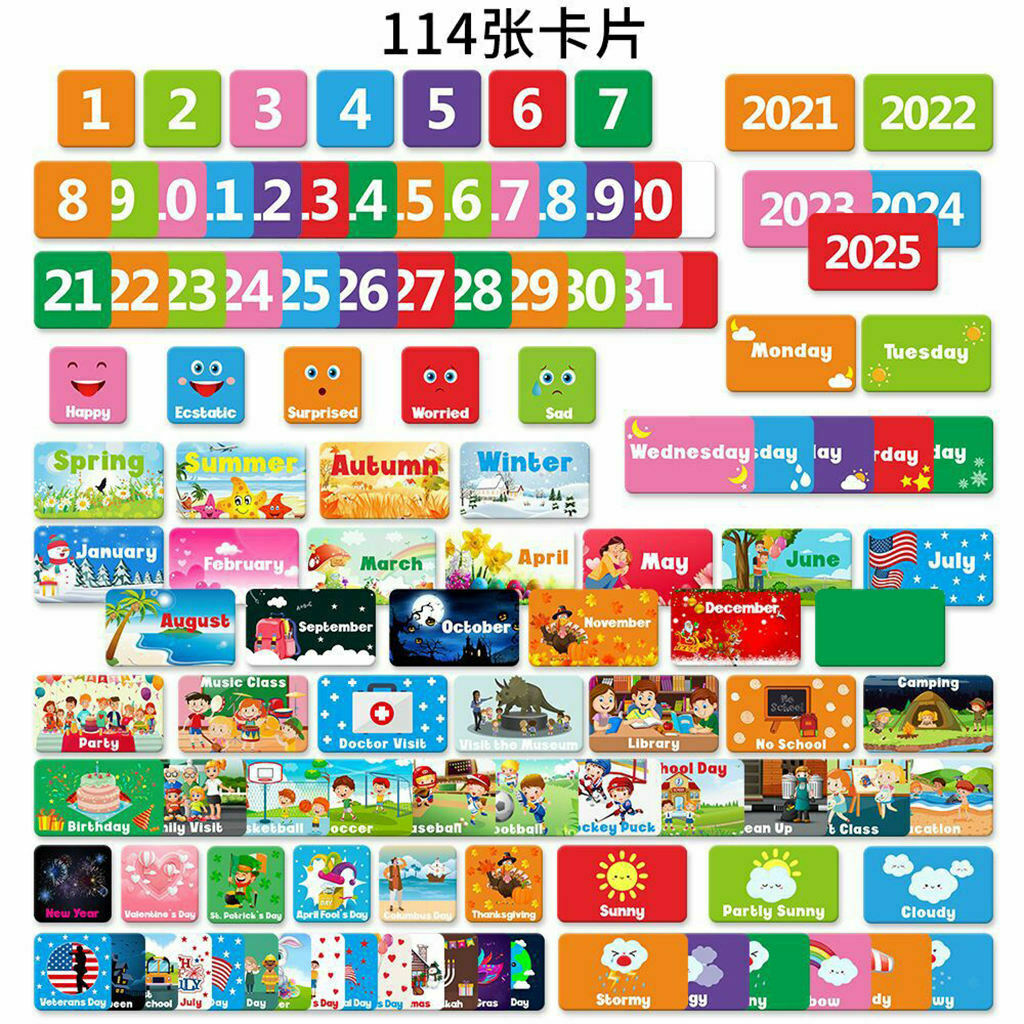 Classroom Calendar Pocket Chart with 114 Cards, 44.5”x 28”School Calendar