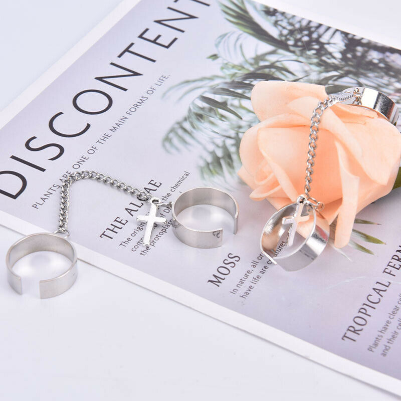 Hip Hop Stainless Steel Men Two Piece Ring The Cross Chain Ring Titanium S J NC