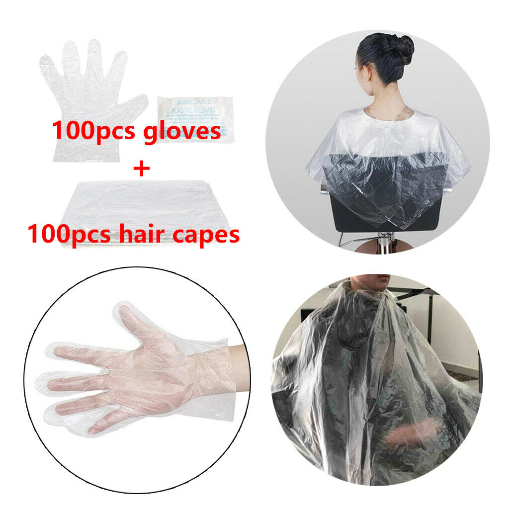 100x Disposable Hair Cutting Capes Unisex Stylist Barber Apron 100x Gloves