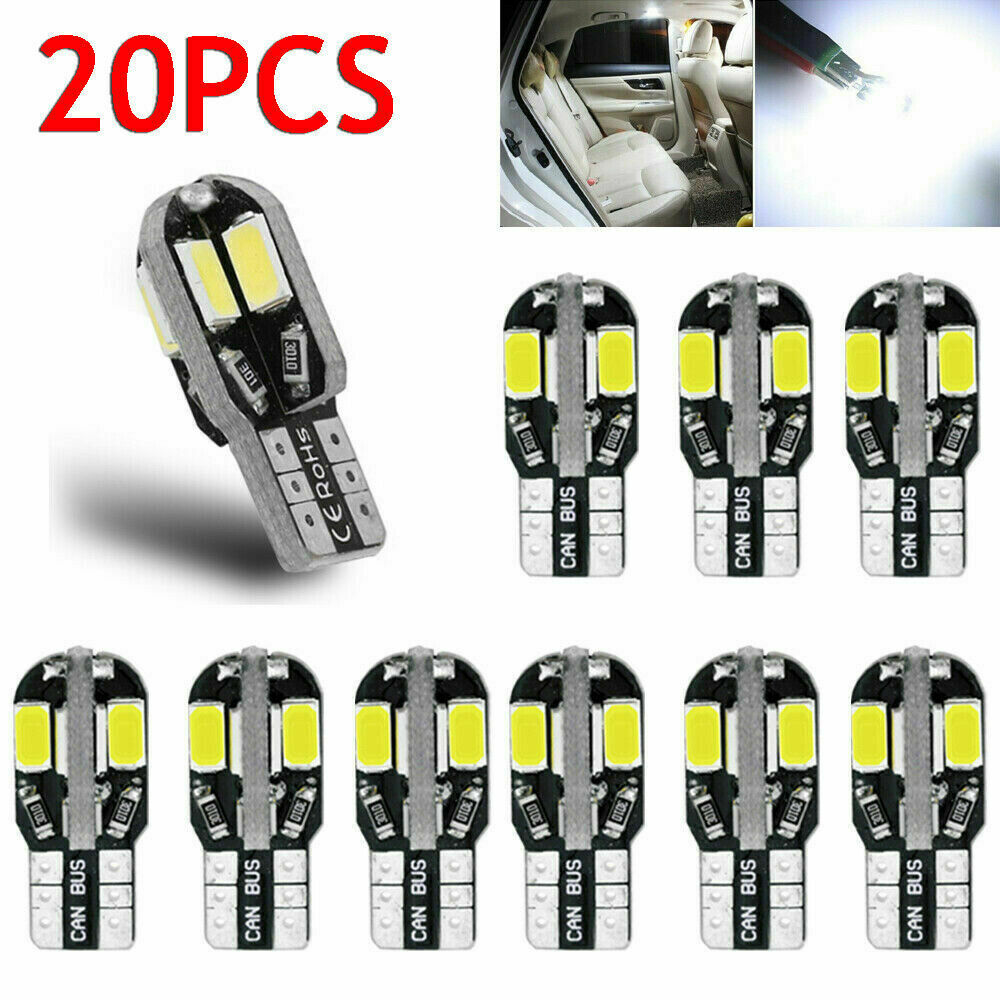 20x T10 6500K White LED Car Canbus Error Free Light Bulb Lamps 5730 168 194 W5W