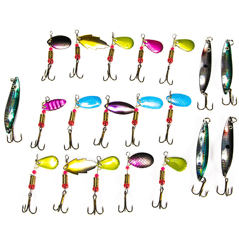 20pcs Fishing Lure Spinnerbait Sequins Salmon Hard Metal Spinner Baits _AU