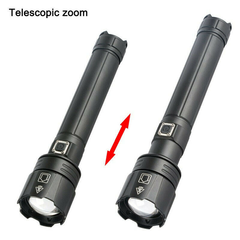 Ultra Bright LED Flashlight 200000LM XHP90.2 Rechargeable 3 Modes Zoom Torch