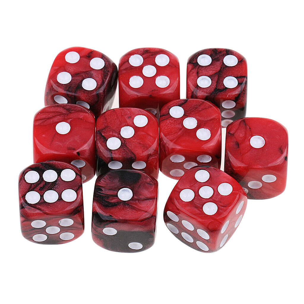 10Pcs Square Six Sided D6 Dice for  Roleplay Red Black
