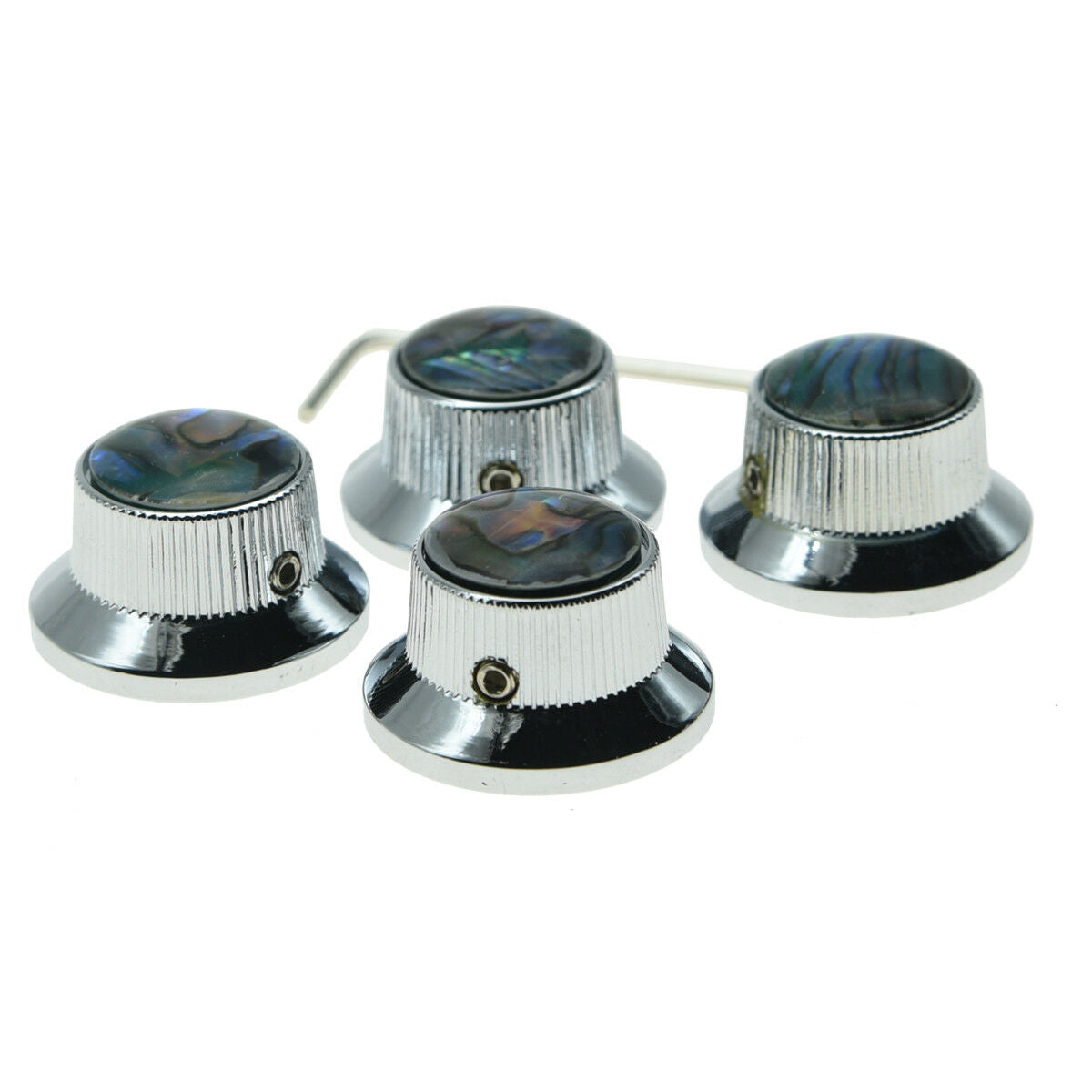 4x Set Screw Abalone Top Chrome Guitar Top Hat Metal Bell Knobs for LP Les Paul