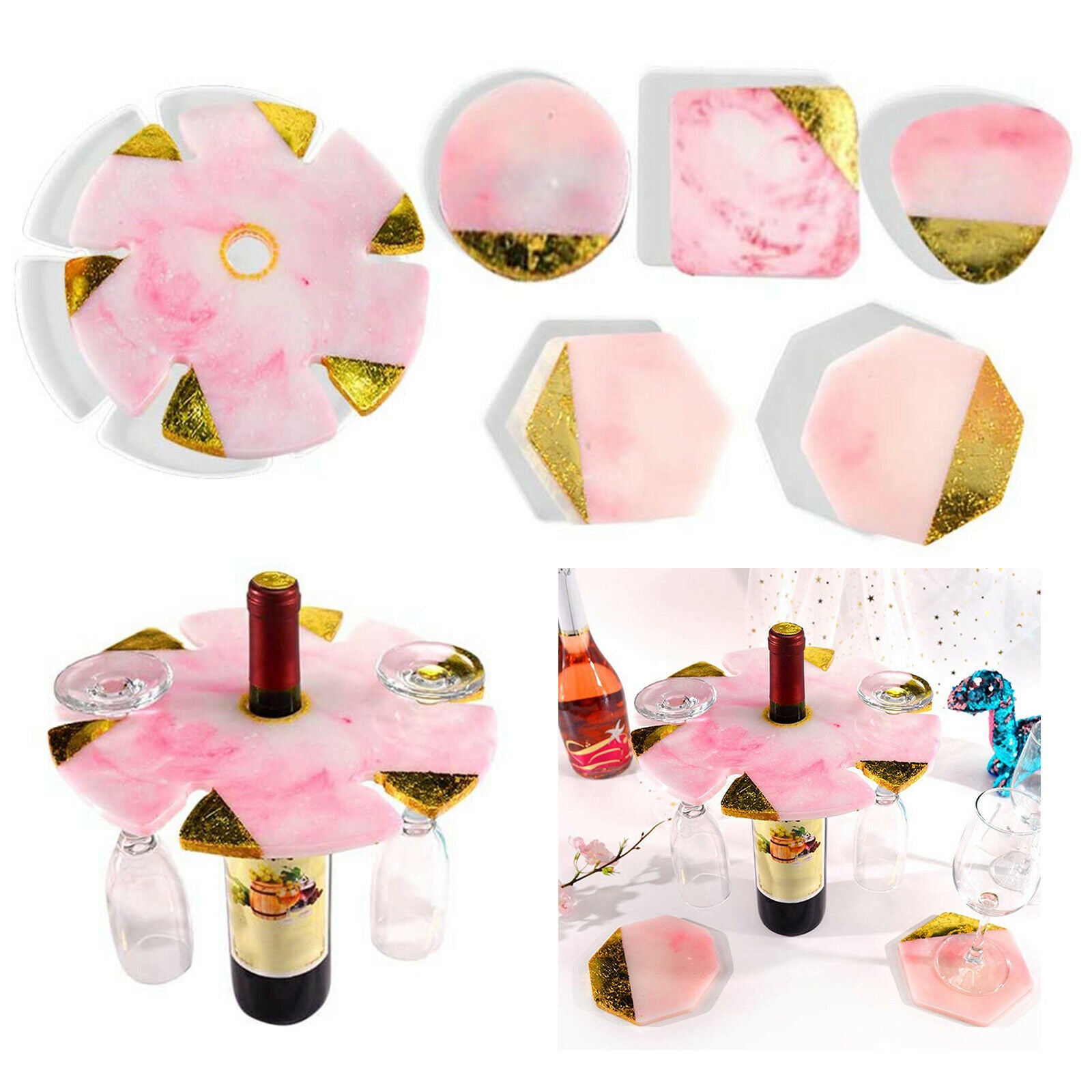 6x Wine Glass Holder Mold Cup Mat Round Coaster Mould Ornament Moulds