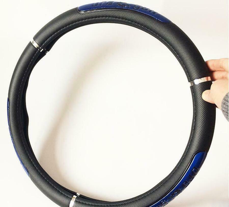 Universal Car Steering Wheel Cover Black & Blue PU Leather Non-Slip Good Grip