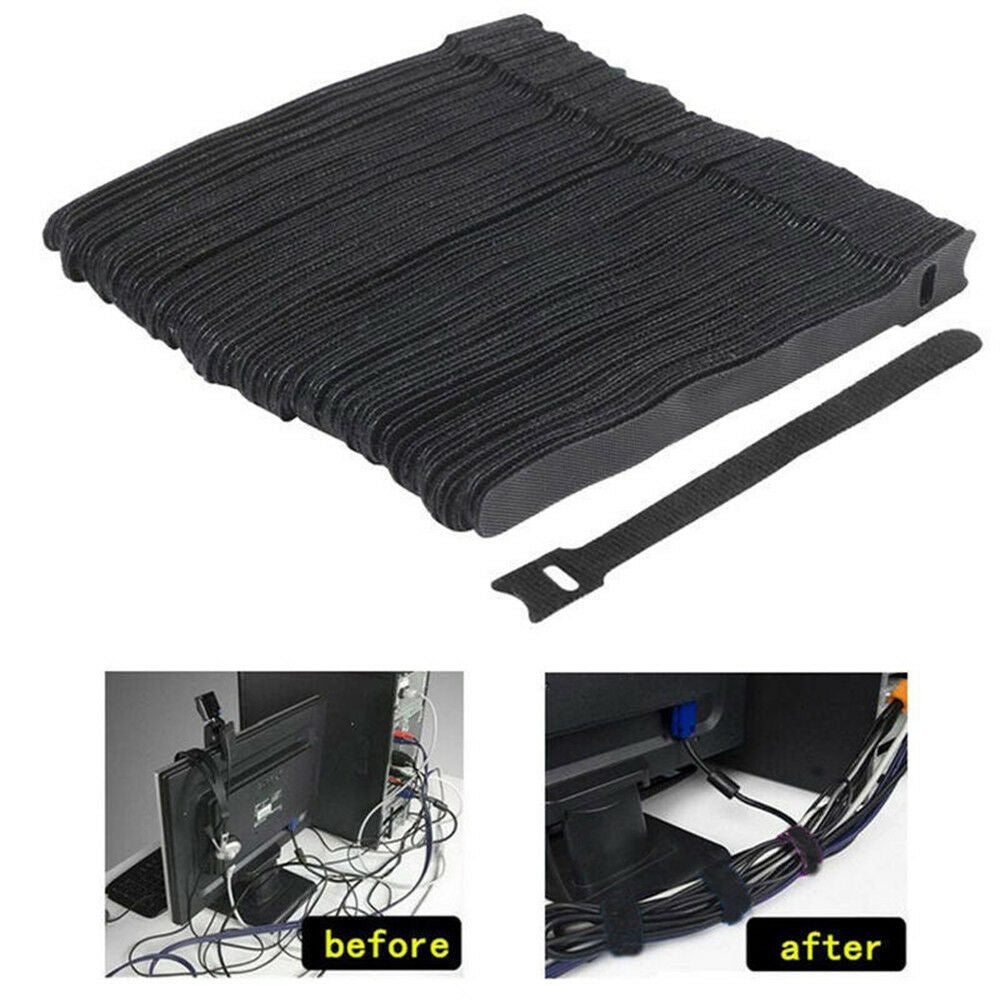 50pcs Reusable Nylon Strap Hook With Loop Cable Cord Ties Tidy Organiser Lot