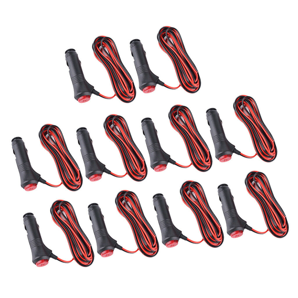 10Pack 12V 24V Car Cigarette Lighter Socket Plug Connector 1.5m LED light Switch