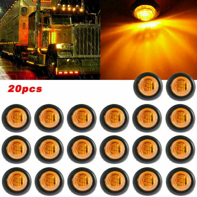 20Pcs Pickup Round Side Marker Light 3/4"LED Bullet Light Truck Trailer Amber