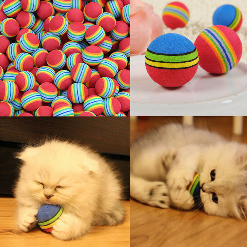 Cute 6Pcs Colorful Pet Soft Foam Rainbow Play Balls Cat Kitten Activity Toys