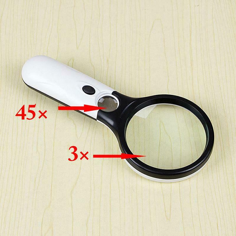 45X Handheld 3 LED Light Magnifier Reading Magnifying Glass Lens Jewelry Loupe