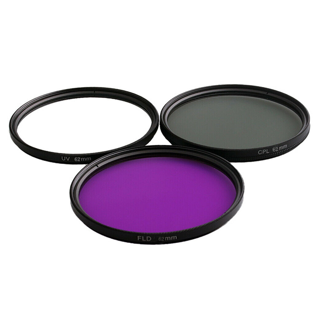62mm Professional UV CPL FLD Lens Filter Accessory Kit for Canon Nikon Sony DSLR