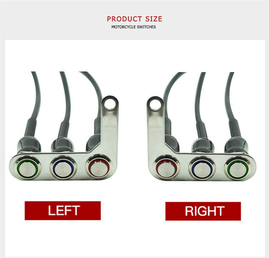 2PCS Left+Right Motorcycle Switch ON-OFF Waterproof 2 Kinds LED Aperture Wiring