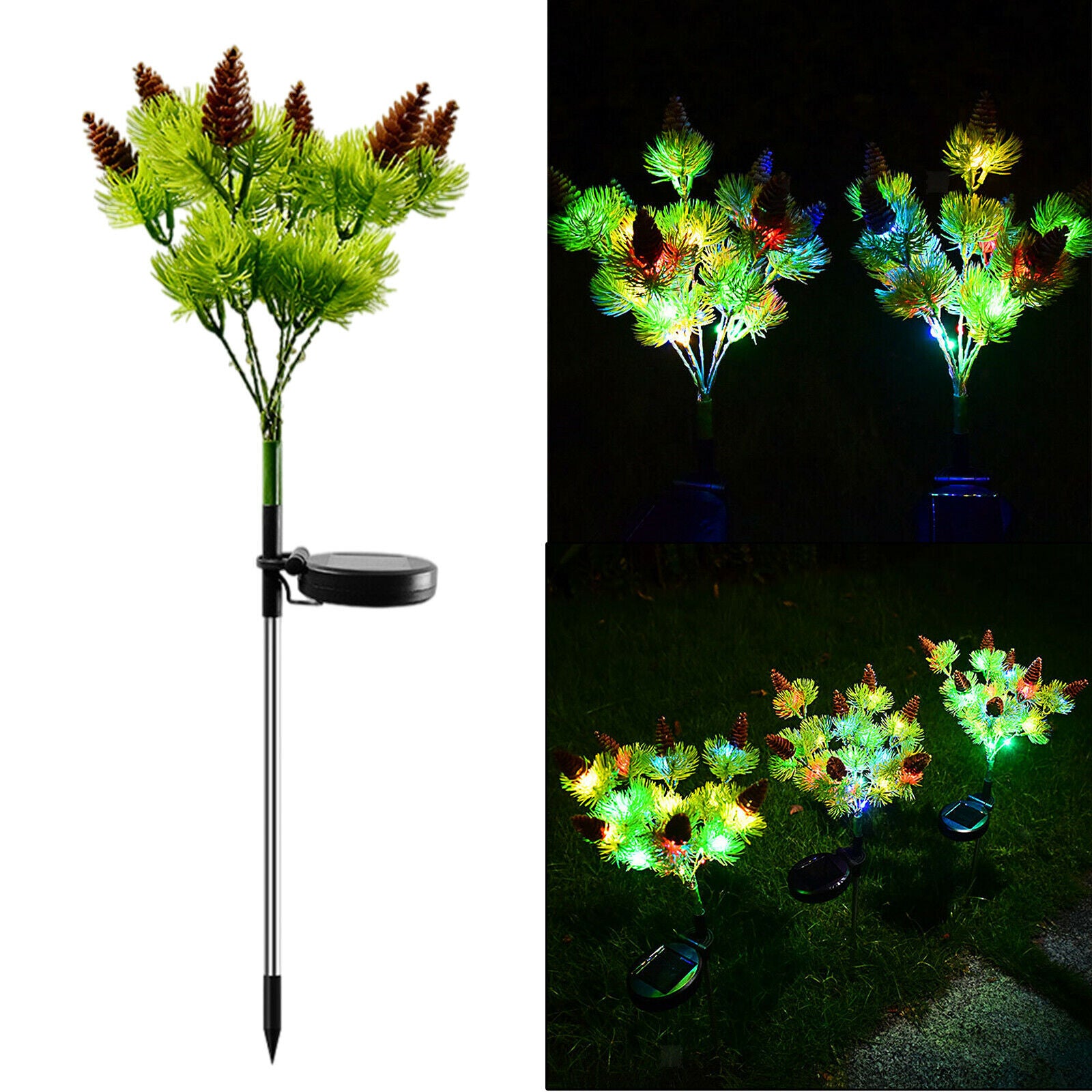 Solar Garden Stake Lights Tree Pine Cone Christmas Landscape Accent LED Path
