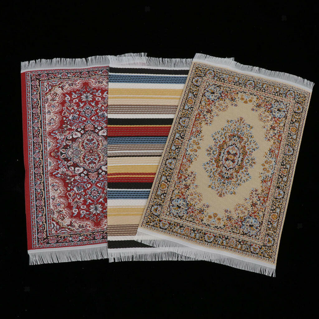 1/12 Scale Turkish Style Carpet Woven Rug Embroidery Cloth Mat (Pack of 3)for