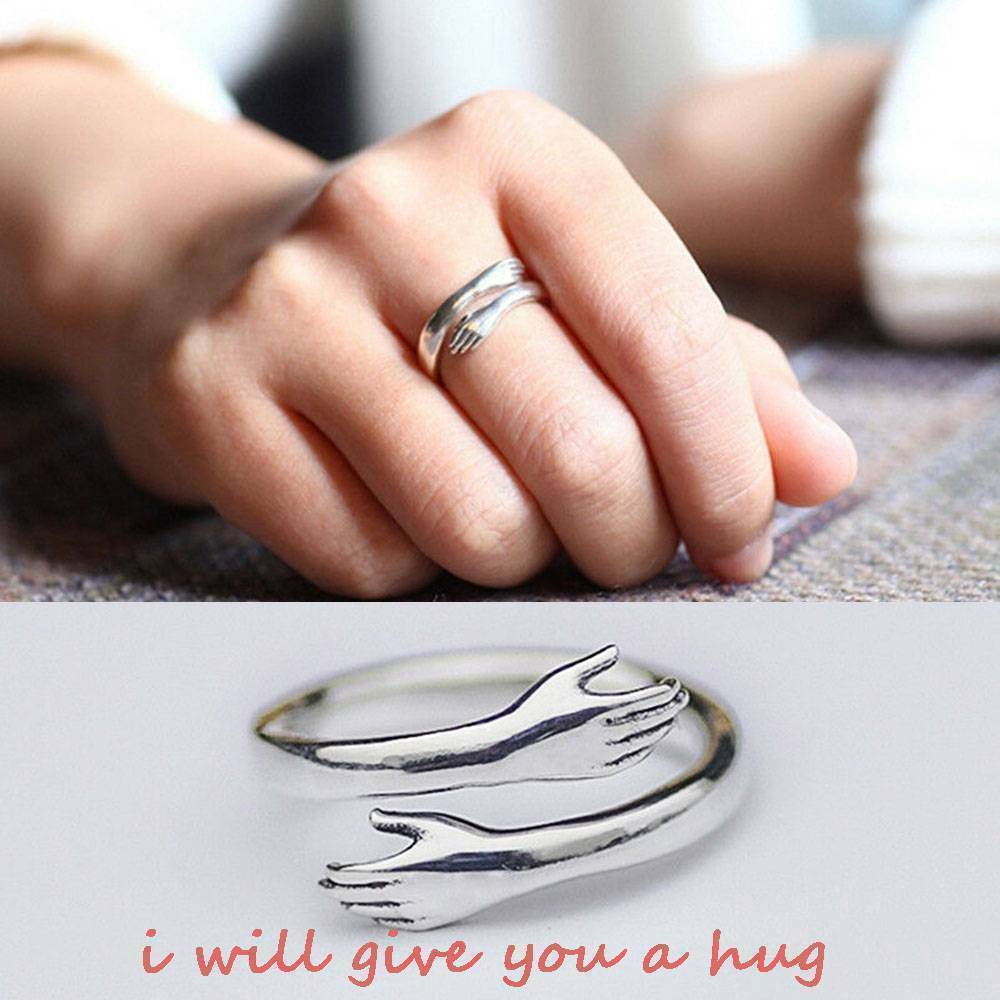 Novelty Hug Shape Engagement Ring Gift Adjustable for Couple Lover Friends Gifts