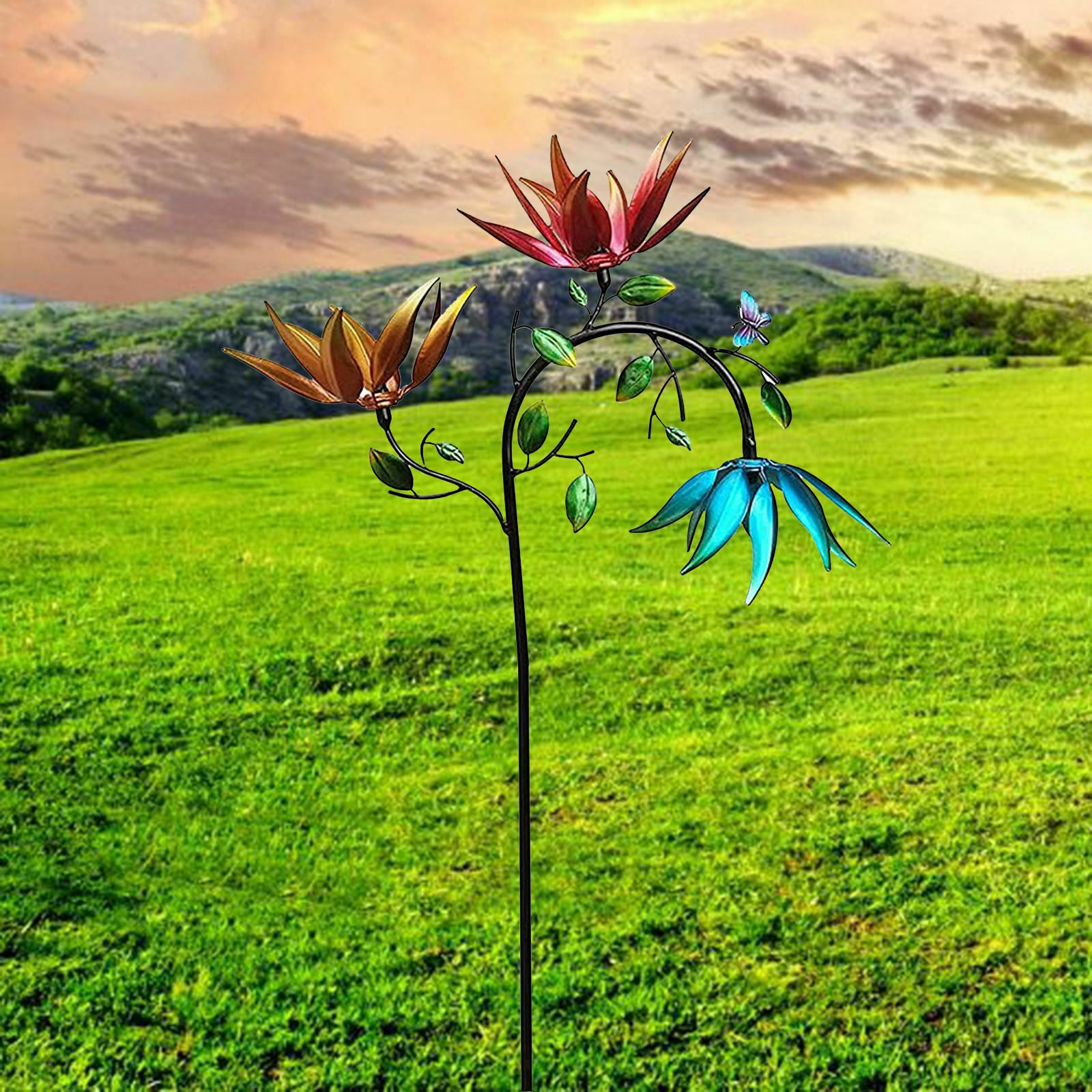 2Pack Wind Spinner Colorful Flowers Butterfly Windmill Home Decor Wind Mill