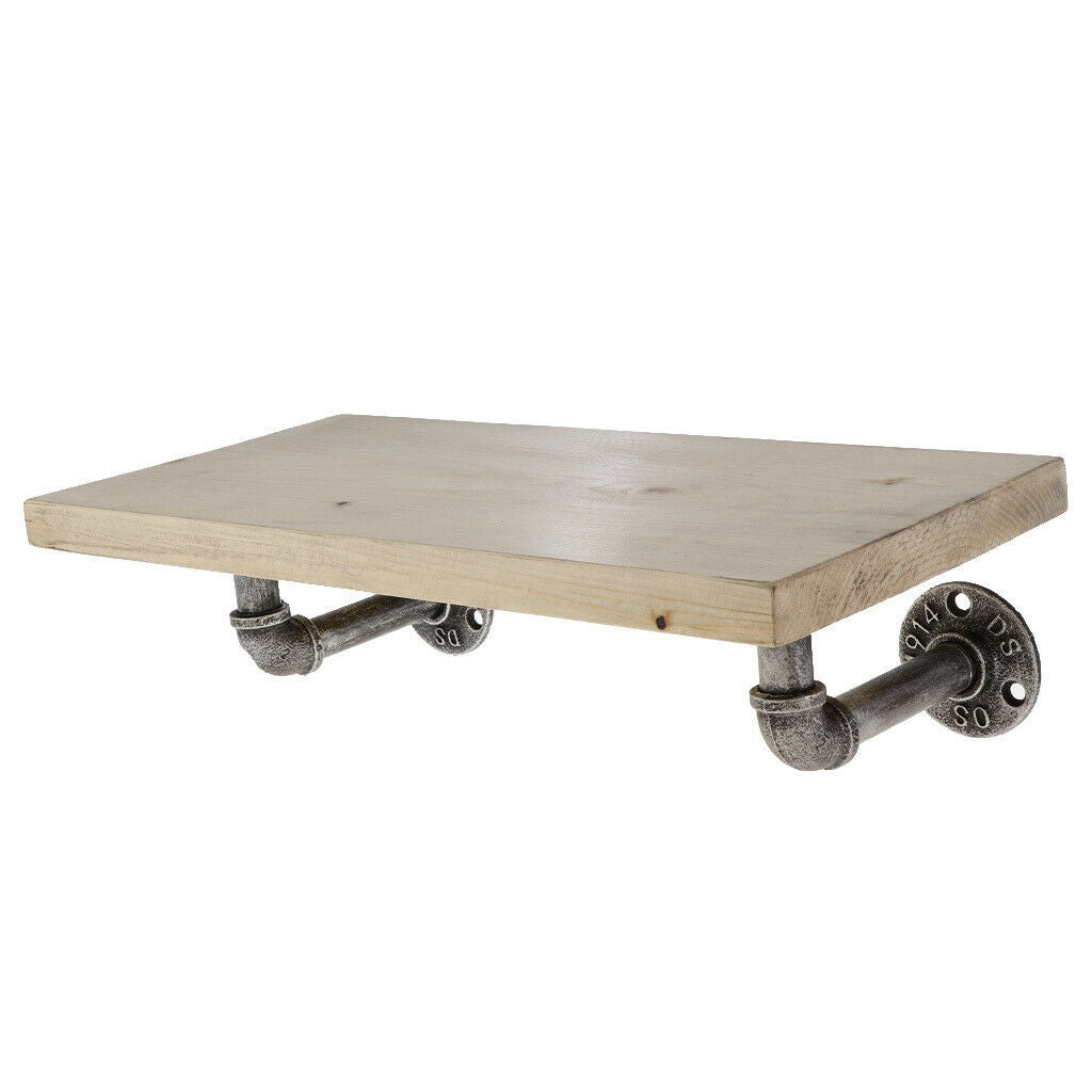 Industrial Pipe Bracket Heavy Duty Iron Wall Storage Shelf Rack Wood Color