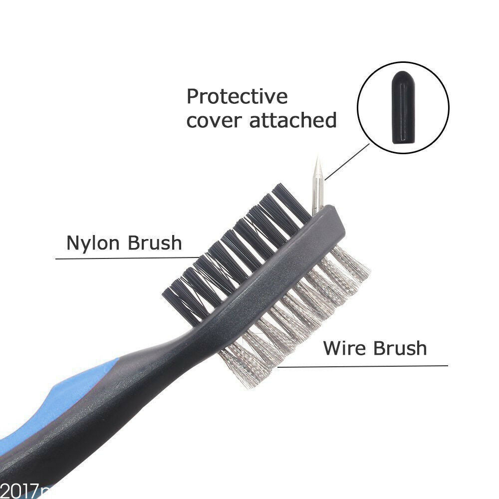 Brush Golf Club Dual Bristle Cleaning Cleaner Clip Groove Spike Retractable Reel