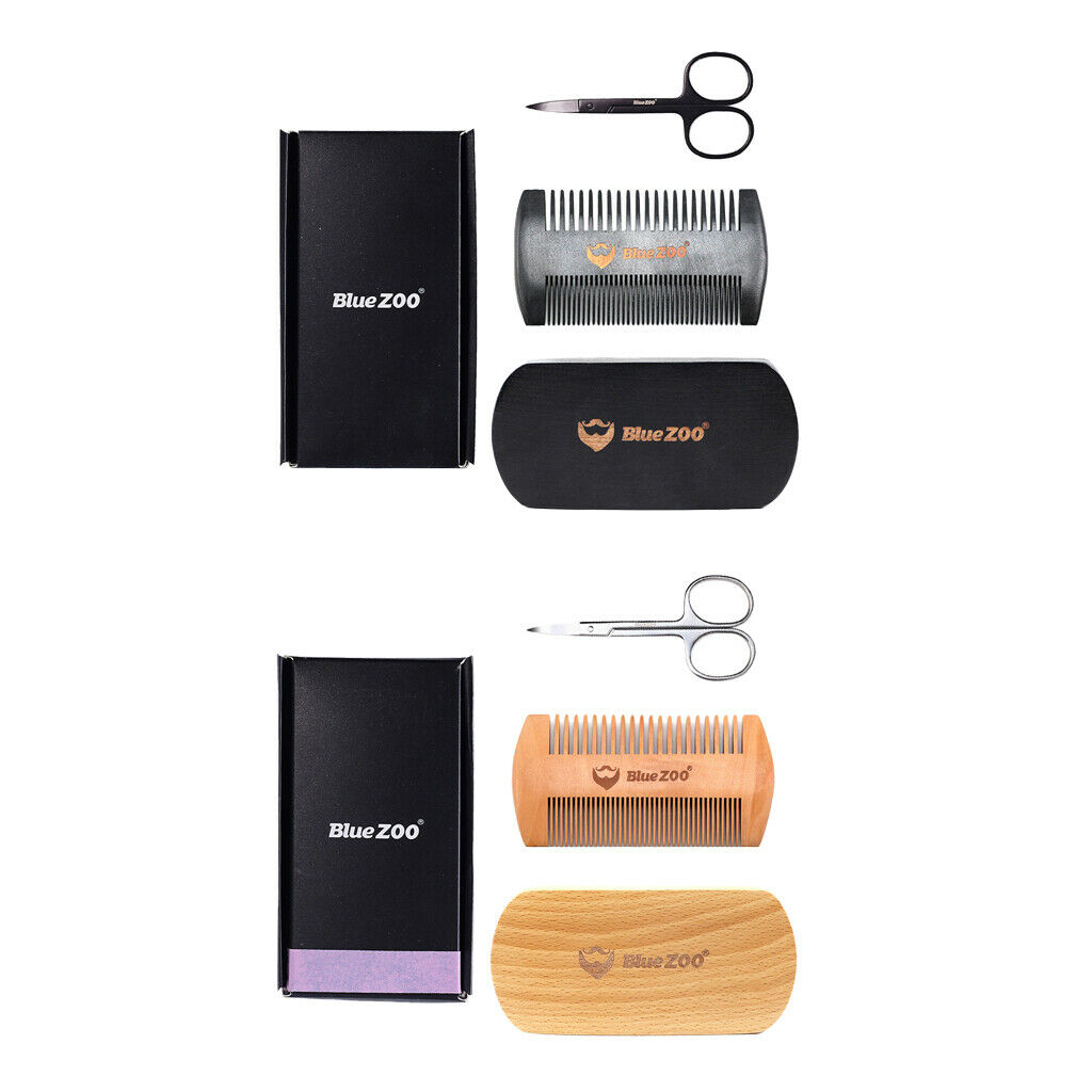 2 Set Mens Beard Grooming Kit with Comb Scissors Brush for Friend Grandpa