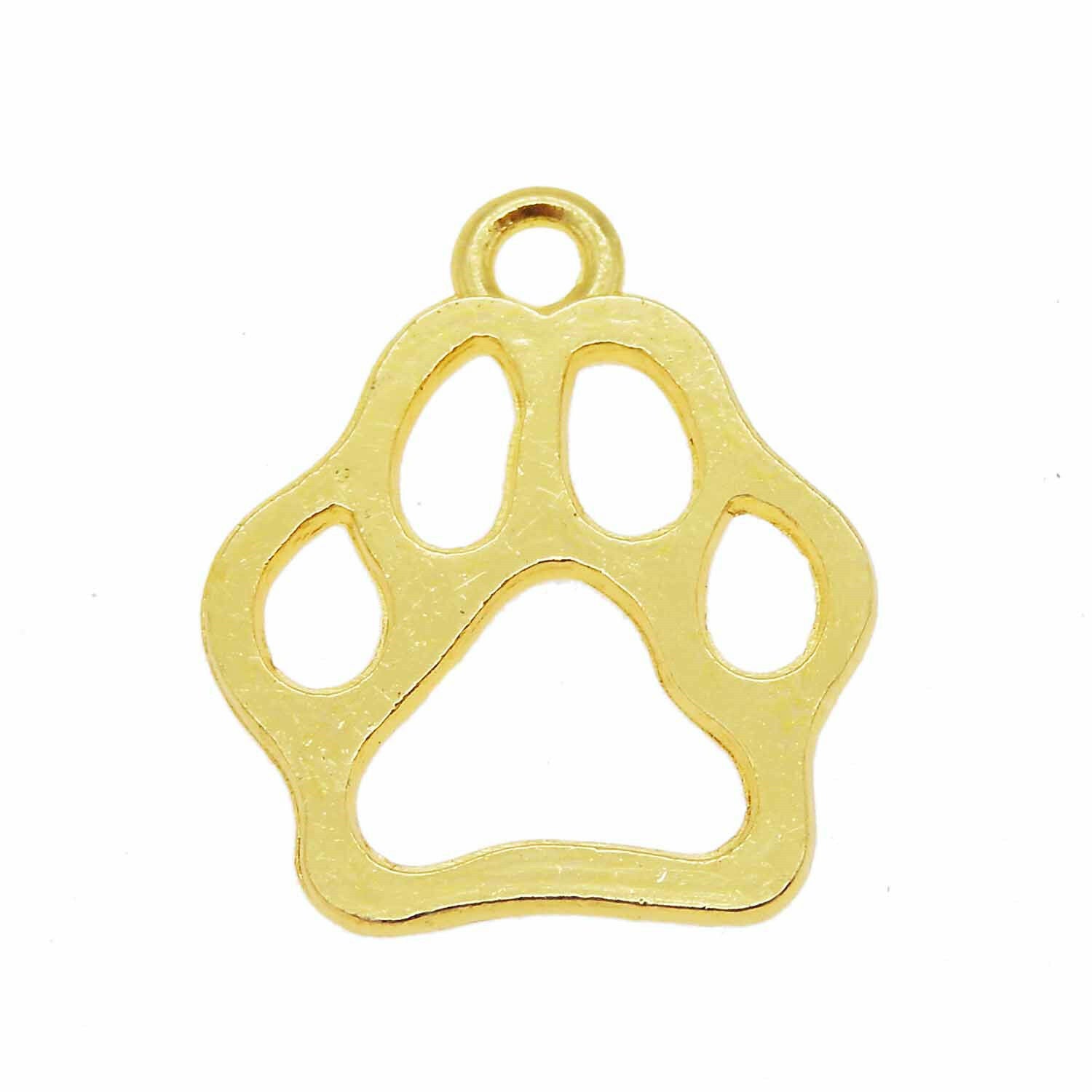 10 pcs Golden Metal Alloy Animal Footprint Cat Dog Paw Pendant Charm DIY 17x16mm