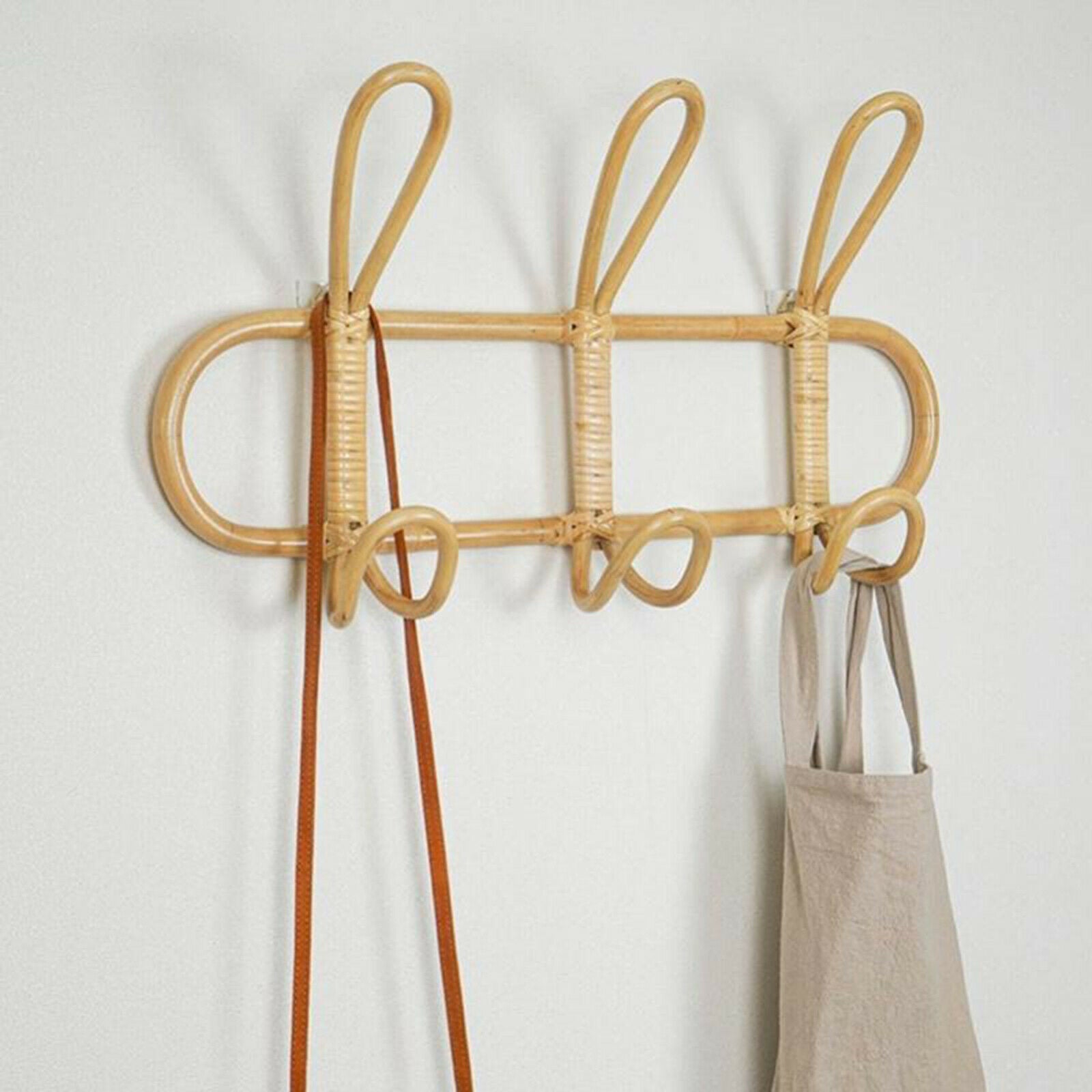 Rattan Wall Hooks Garments Organizer Rack Clothes Hat Hanging Hook Hanger