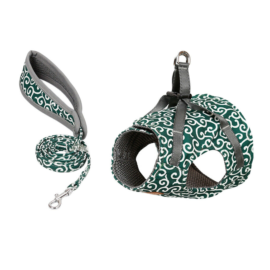 Small Pet Cat Harness Vest with Leash Cat Walking Outdoor Outfits Green-XS