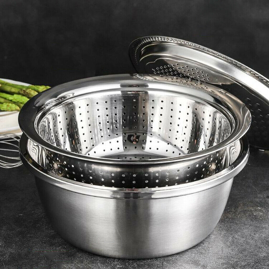 Colander 3-in-1 Strainer Draining Basket Shredding Washing Bowl w/ Grater