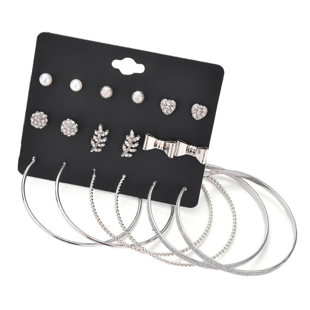 9pair Fashion Lady Ear Stud Ear Hoop Sets Heart Wedding Banquet Jewelry