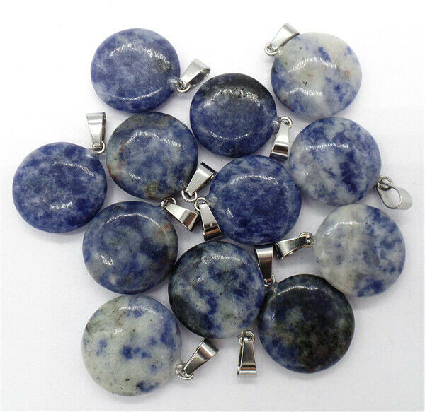 100Pcs 20x6mm Wholesale Natural Blue Sodalite Round Pendant Bead DIY HH8262