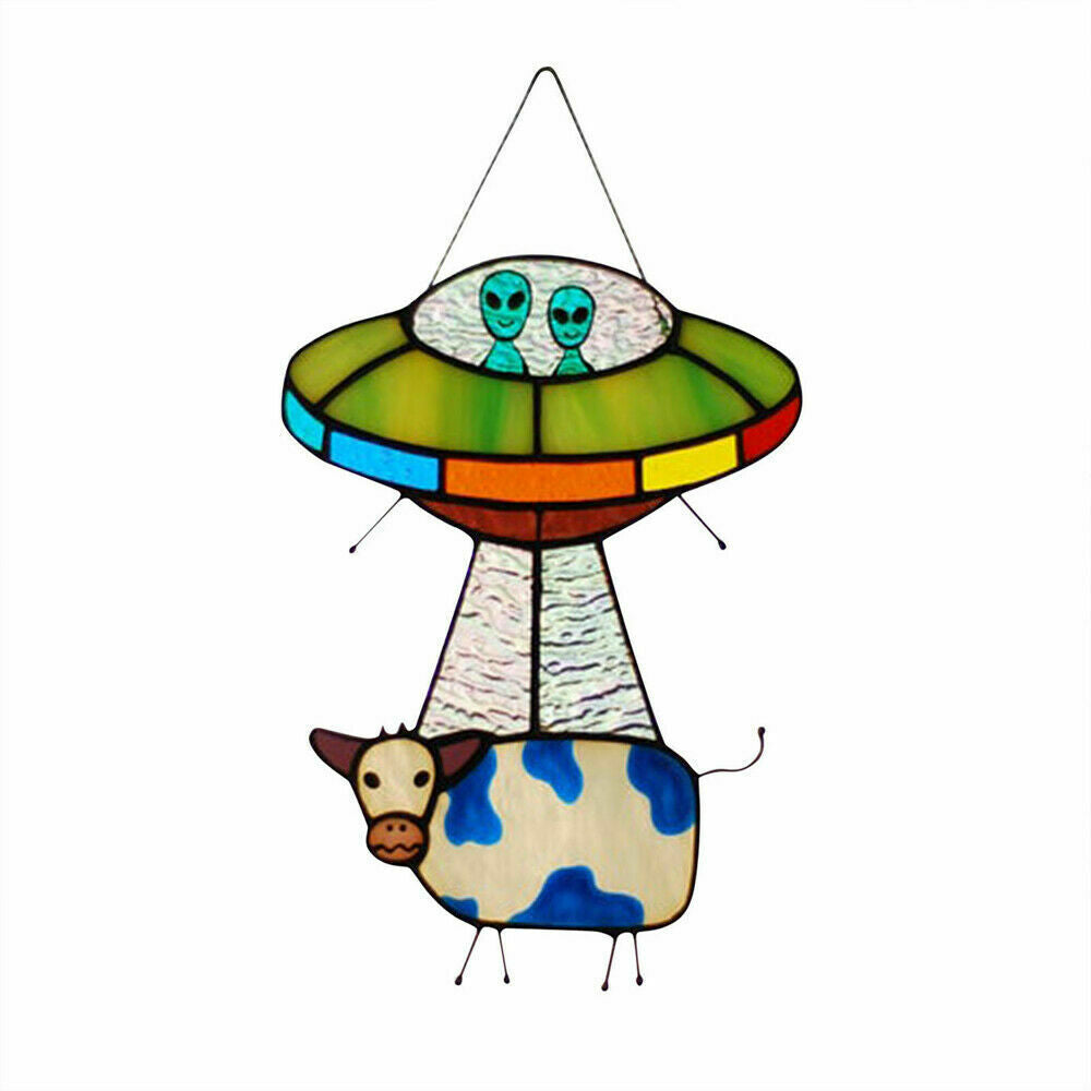 Creative Alien Cow Pendant Stained Glass Suncatcher Window DIY Garden Decoration