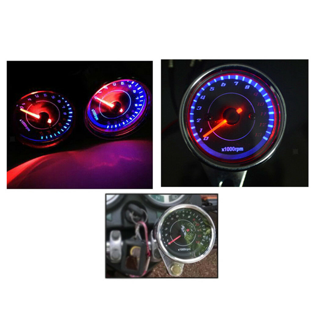 Motorcycle 13000RPM Tachometer Tacho Gauge Meter Led Backlight 12V Chrome