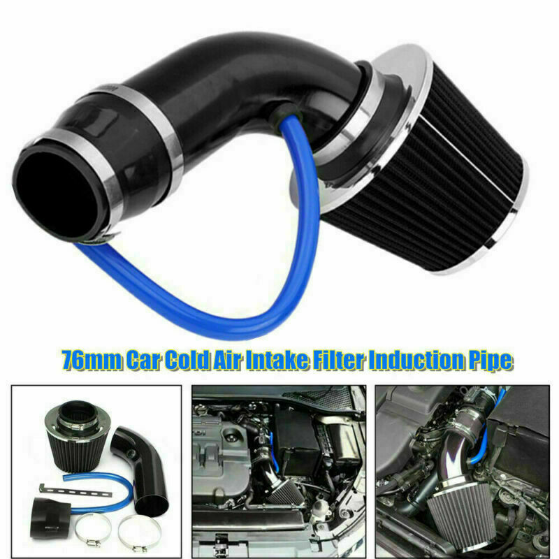 76mm Car SUV Cold Air Intake Filter Induction Pipe Power Flow Hose Universal Kit