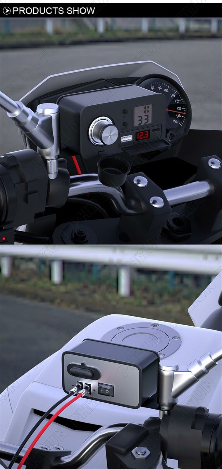 Motorcycle Cell Phone USB Charger  QC3.0 Fast Charge Cigarette Lighter Voltmeter