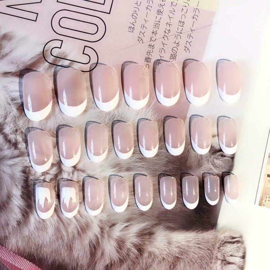 24 Pieces Natural Oval Head Round Full Cover False Nails Tips Finger Tips