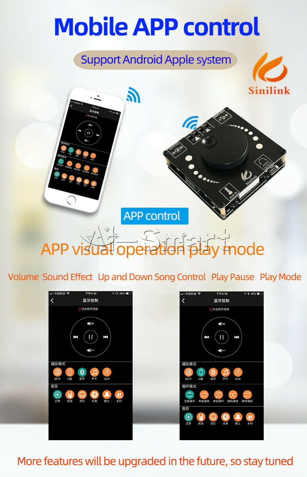 TPA3116D2 HIFI AUX USB Bluetooth5.0 Stereo Class D Digital Amplifier Board 50Wx2
