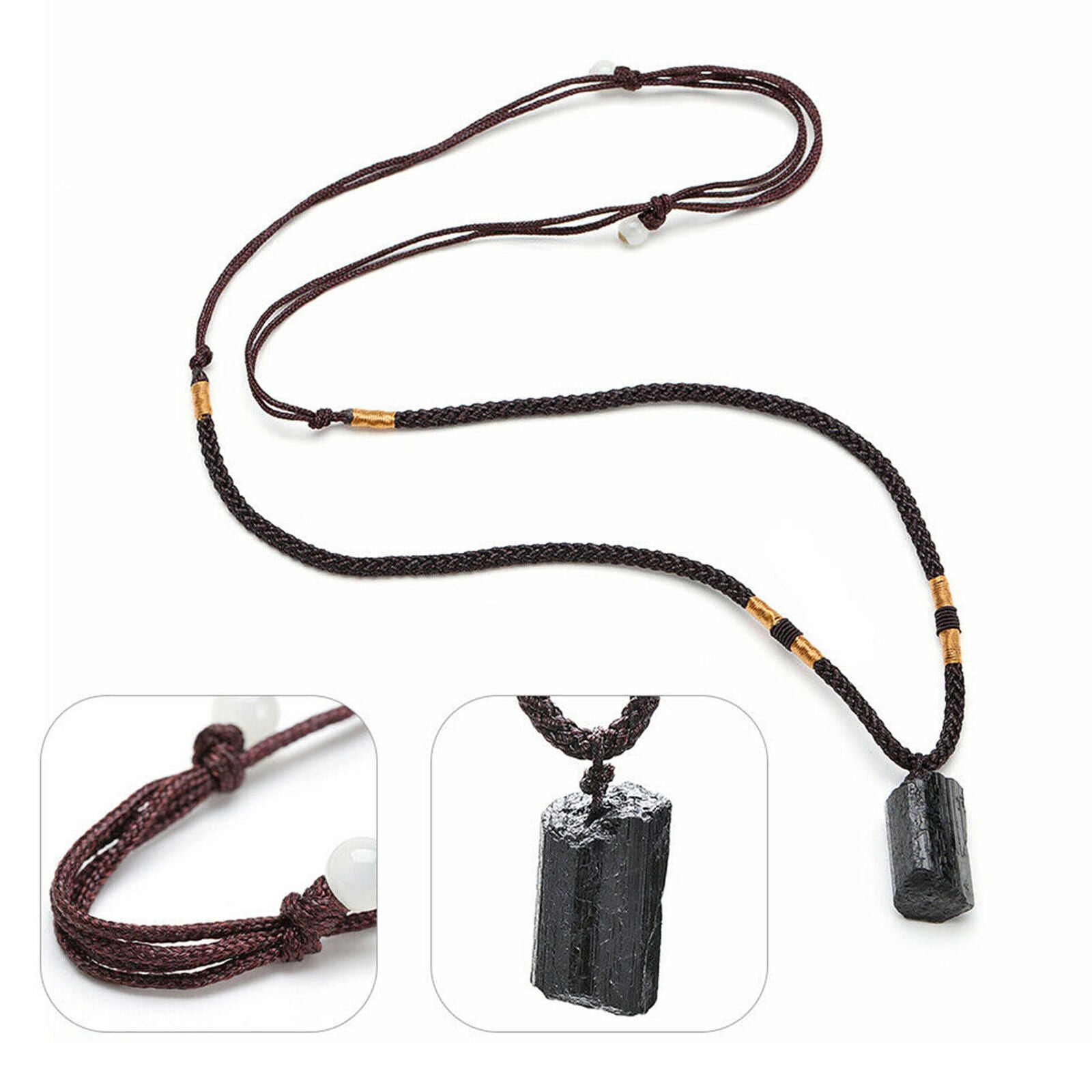 Women Men Black Tourmaline Stone Pendant Crystal Gem Specimen Necklace