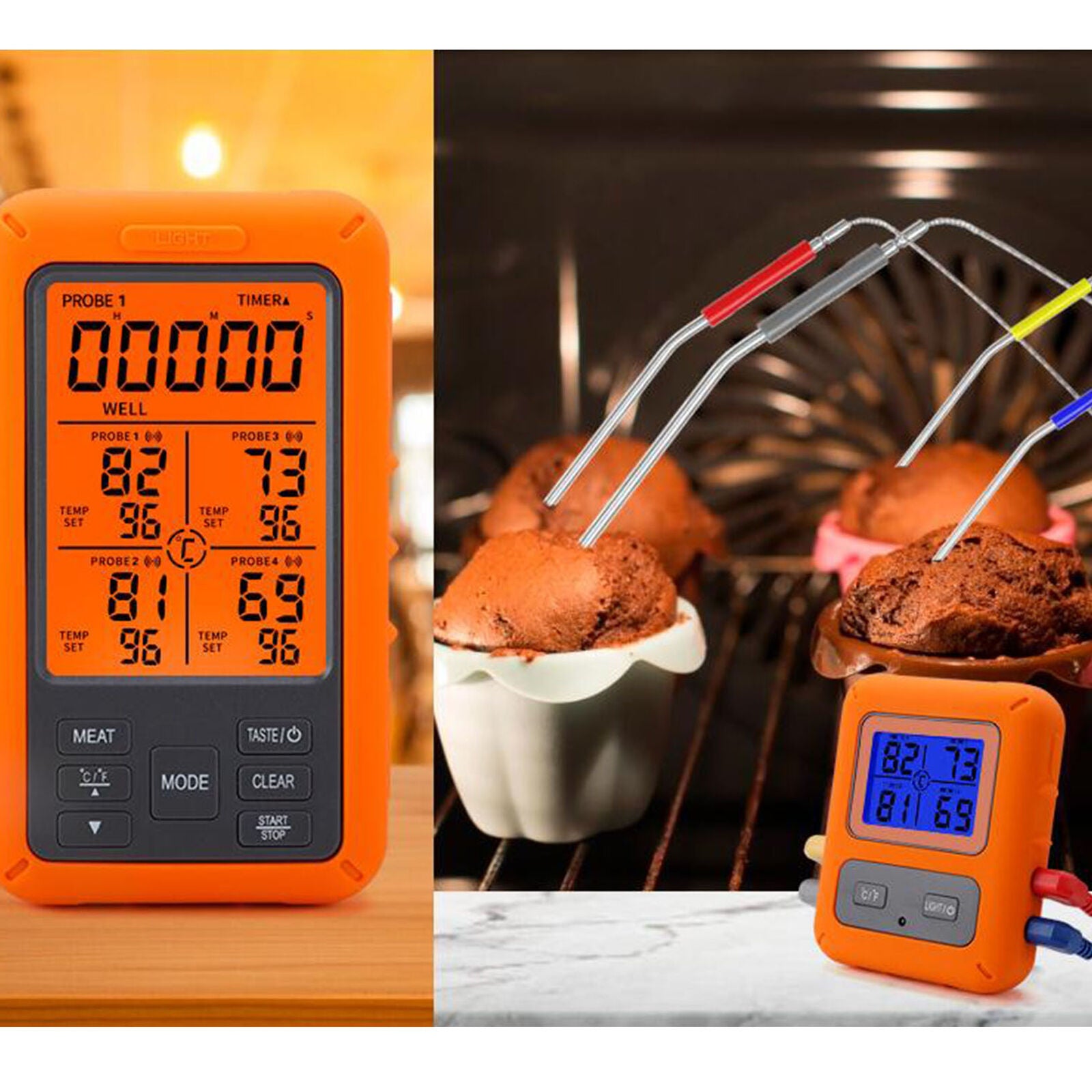 Remote Cooking Thermometer Digital BBQ Grill Oven Meat Wireless & Timer