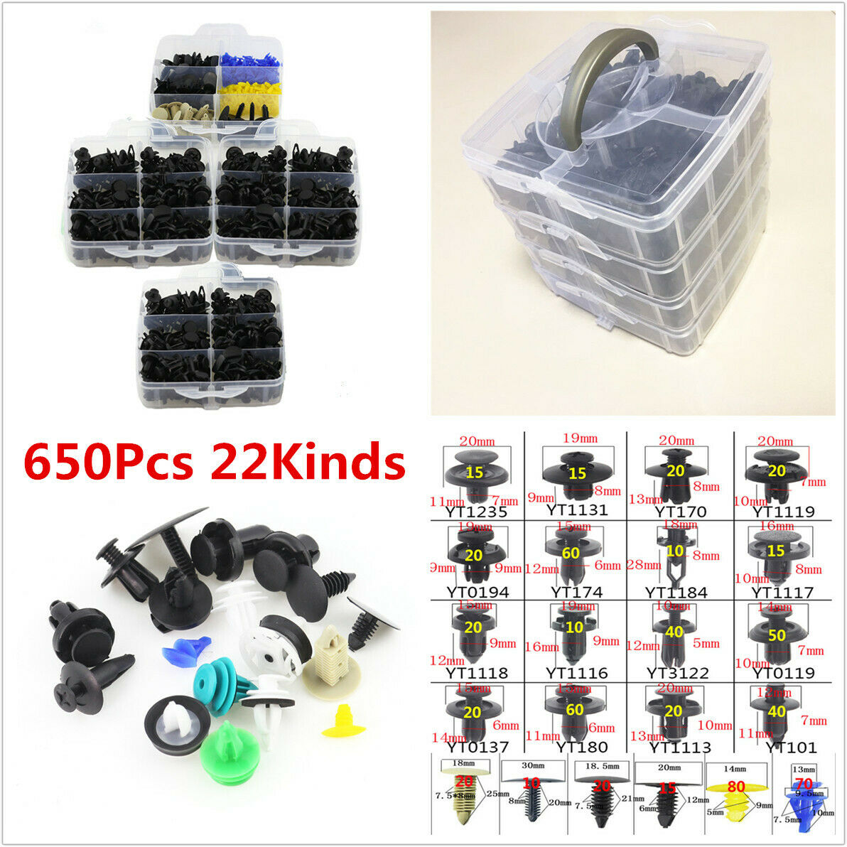 650PC Car Door Panel Trim Bumper Fender Fastener Push Rivet Clips Auto Fasteners