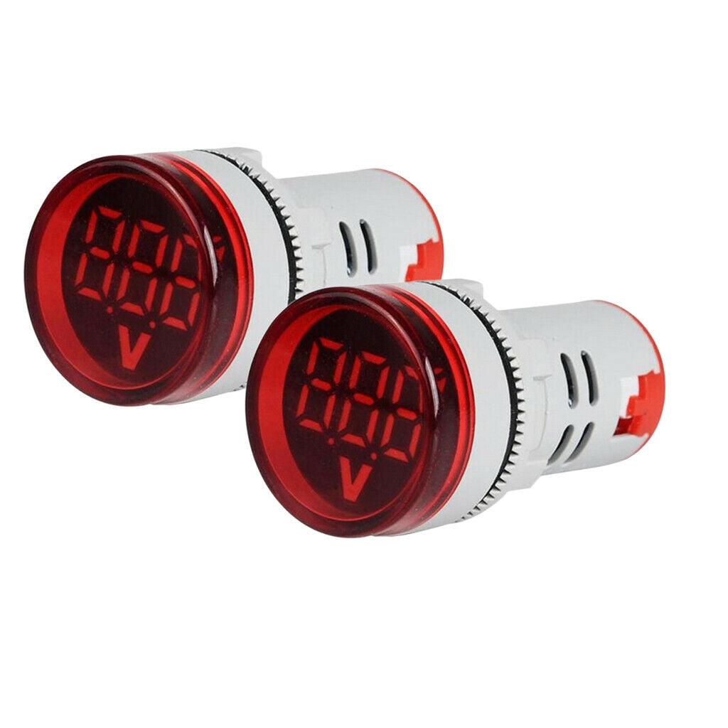 Pack of 2 Plastic DIY Mini Voltmeter Round Voltage Meter LED Indicator Light