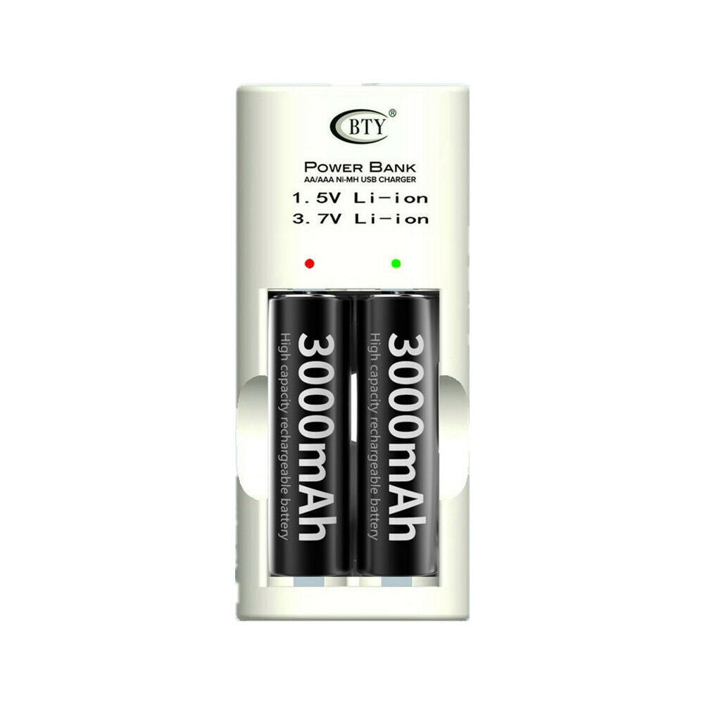 2 Slot Battery Charger AA AAA 14500 Ni-MH 1.5V 3.7V Lithium Battery Charger