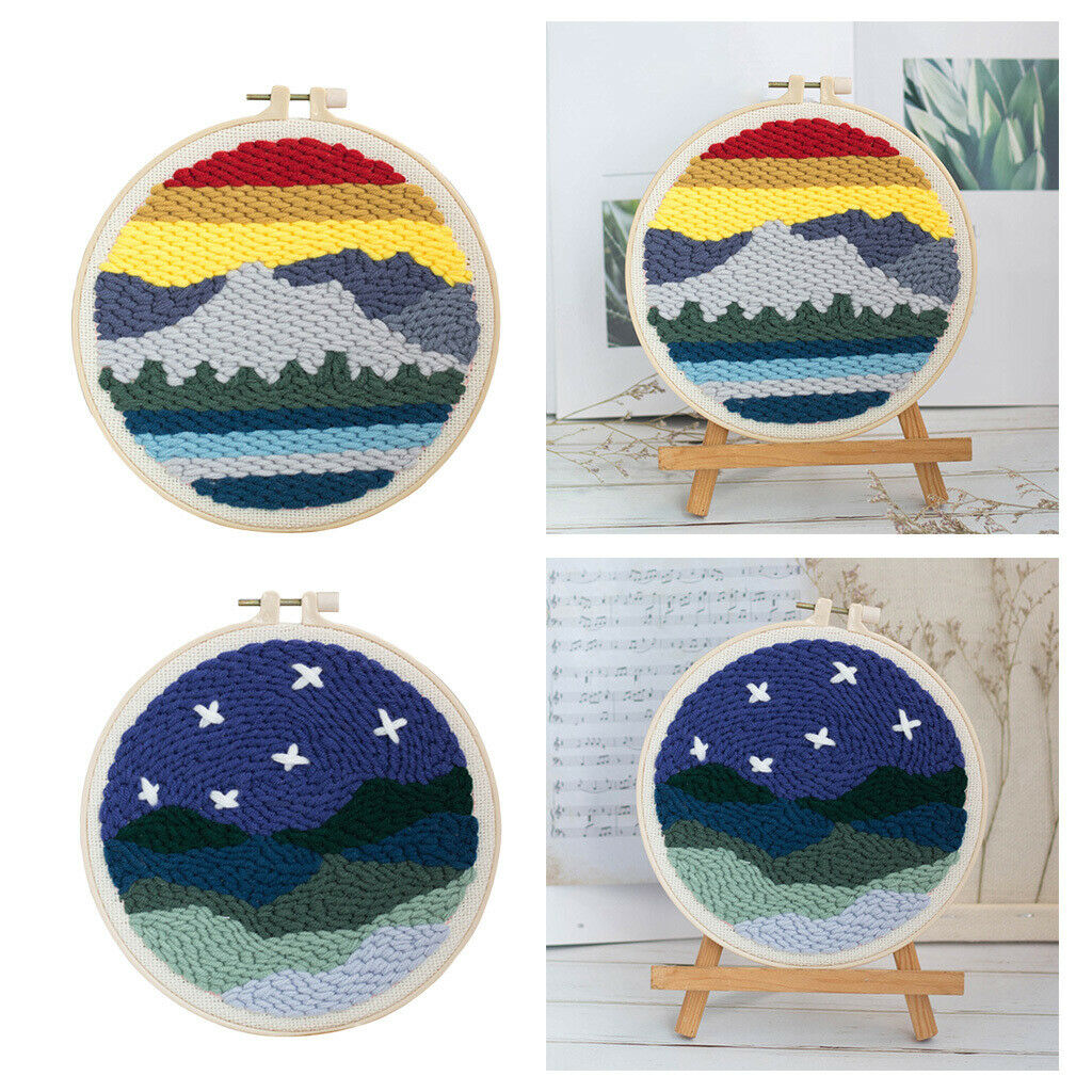 2x Punch Needle Embroidery Kits Soft Yarn for Beginners DIY Needlework