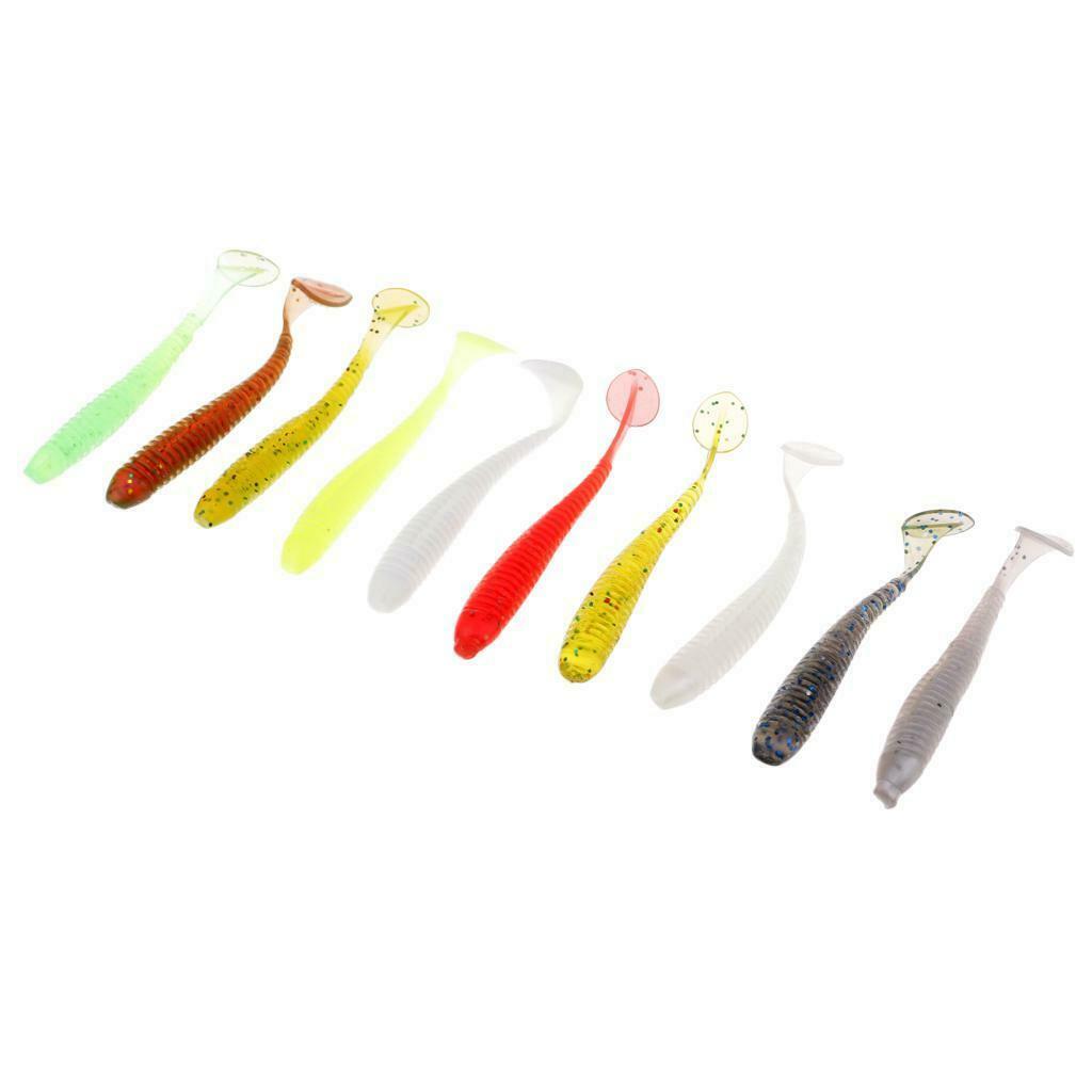 10Pcs T Tail Soft Fishing Baits Grub Worm Artificial Fishing Lure