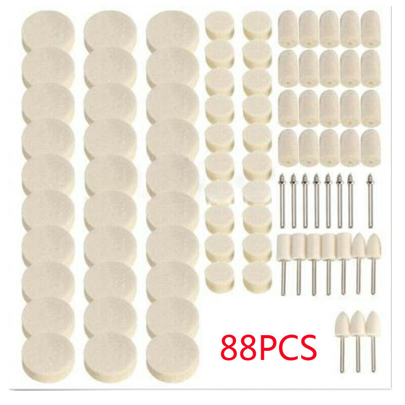 88 Pcs Wool Felt Buffing Polishing Pad Wheel Cone Tips Grinder For Dremel Rotary
