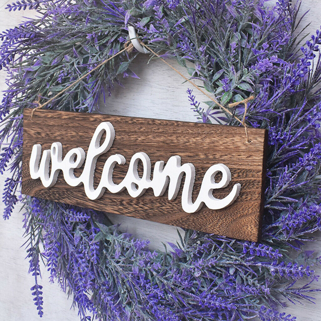 Artificial Door Hanging Lavender Flower Wreath Welcome Sign Garland Decor