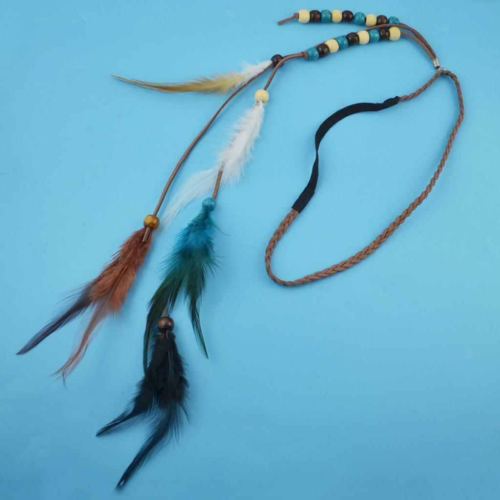 Boho Velvet Feathers Beads Hairband Gypsy Head Rope Hair Festival Jewelry