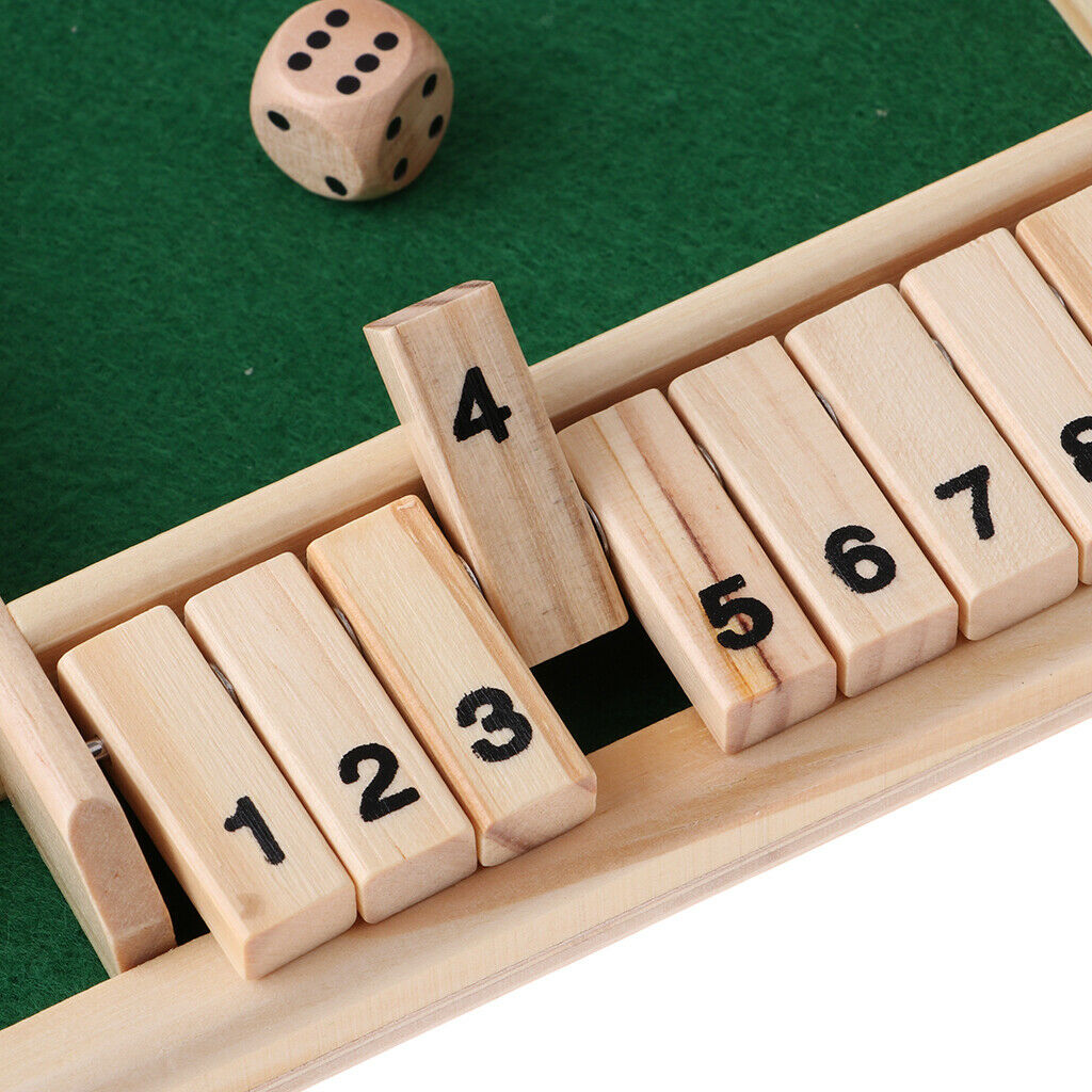 Traditional Wood 4-Sided 1-10 Numbers Shut the Box Dice Board for Party Toys