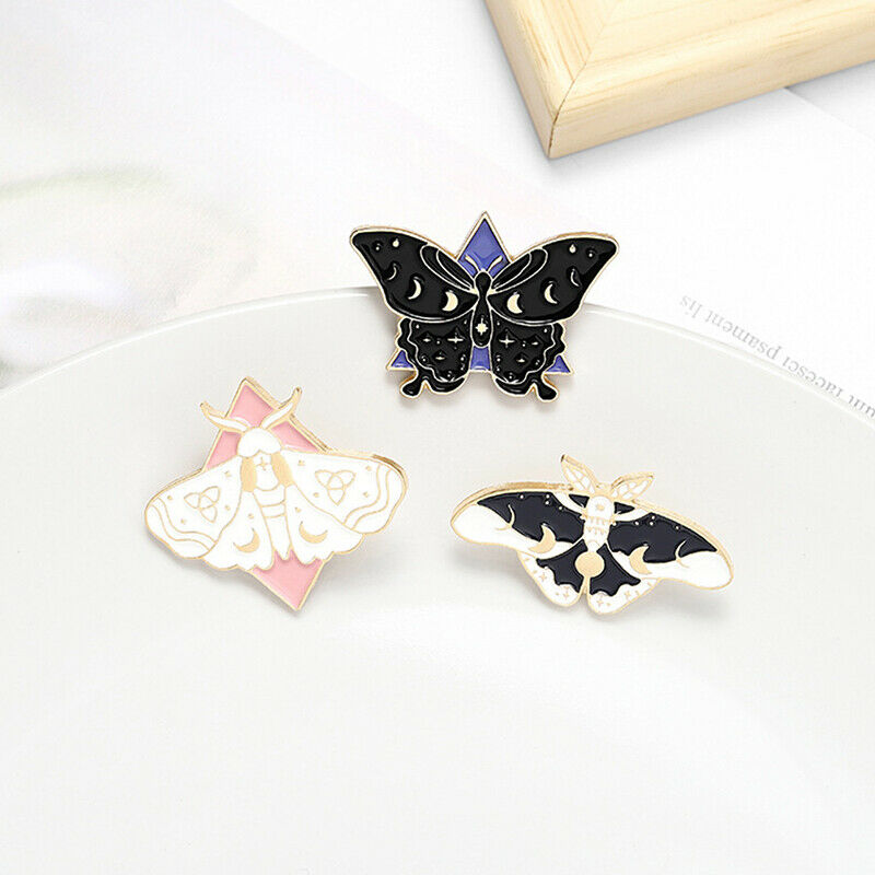 3Pcs Moth Butterfly Enamel Pins Phase Brooch Bag Clothes Lapel Pin Badge .l8