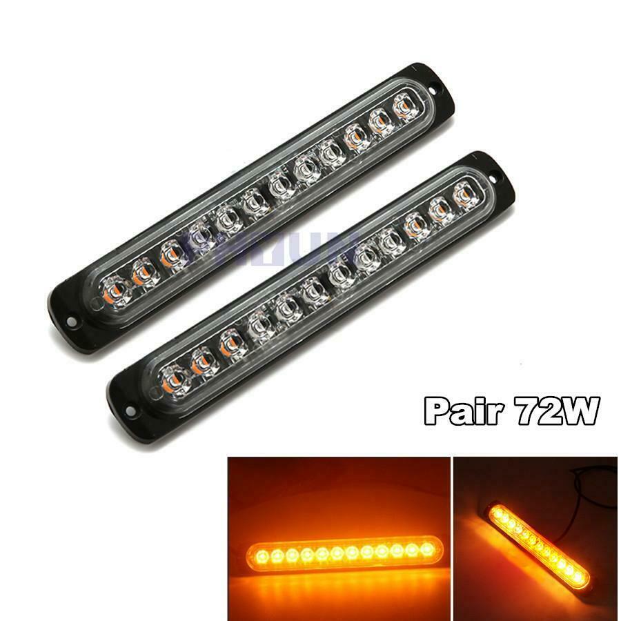2PCS 72W Amber LED Flash Strobe Light BAR 12V 24V Fog Signal Light For Truck Car